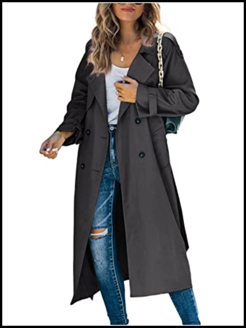 Women's Long Trench Coat Double Breasted Windproof Overcoat with Belt
